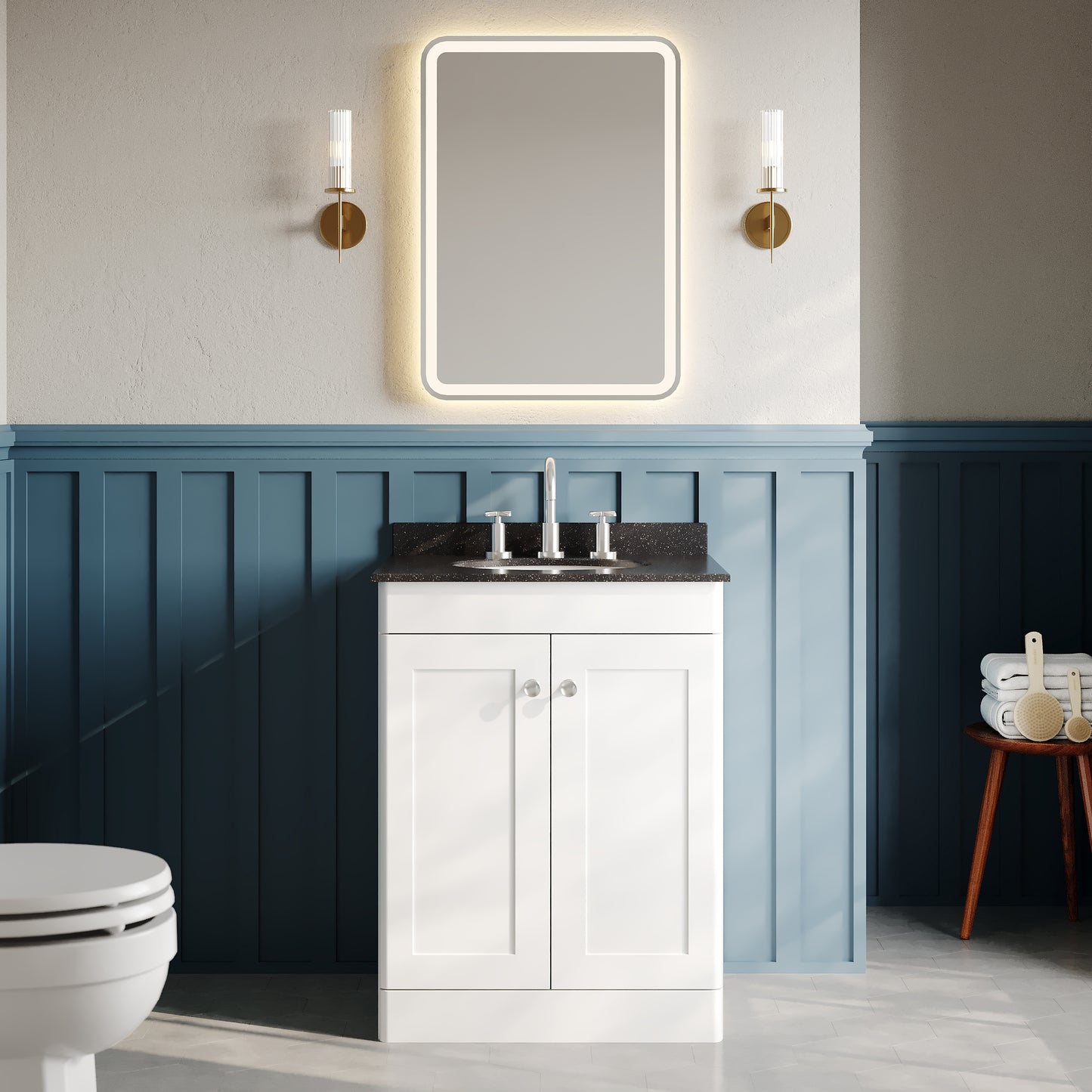 Nuie Classique 600mm Floor Standing 2 Door Vanity Unit With 3 Tap Hole Basin