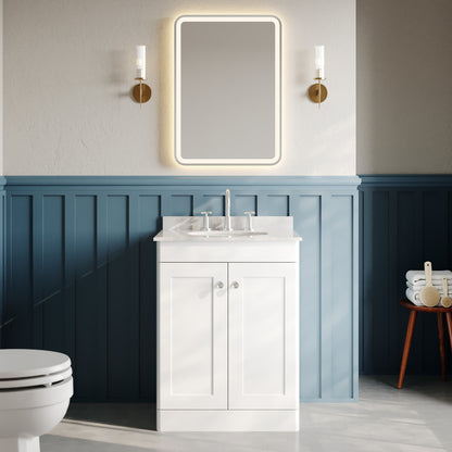 Nuie Classique 620mm Satin White Floor Standing 2 Door Vanity Unit With 3 Tap Hole Round Basin