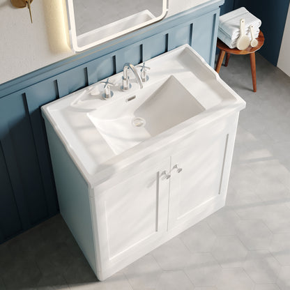 Nuie Classique 800mm Satin White Floor Standing 2 Door Vanity Unit With 3 Tap Hole Basin