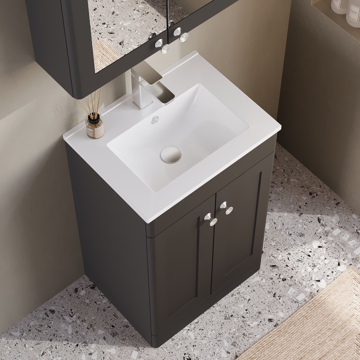 Nuie Classique 500mm Soft Black Floor Standing Basin Unit With Basin