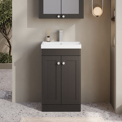 Nuie Classique 500mm Soft Black Floor Standing 2 Door Vanity Unit With Basin