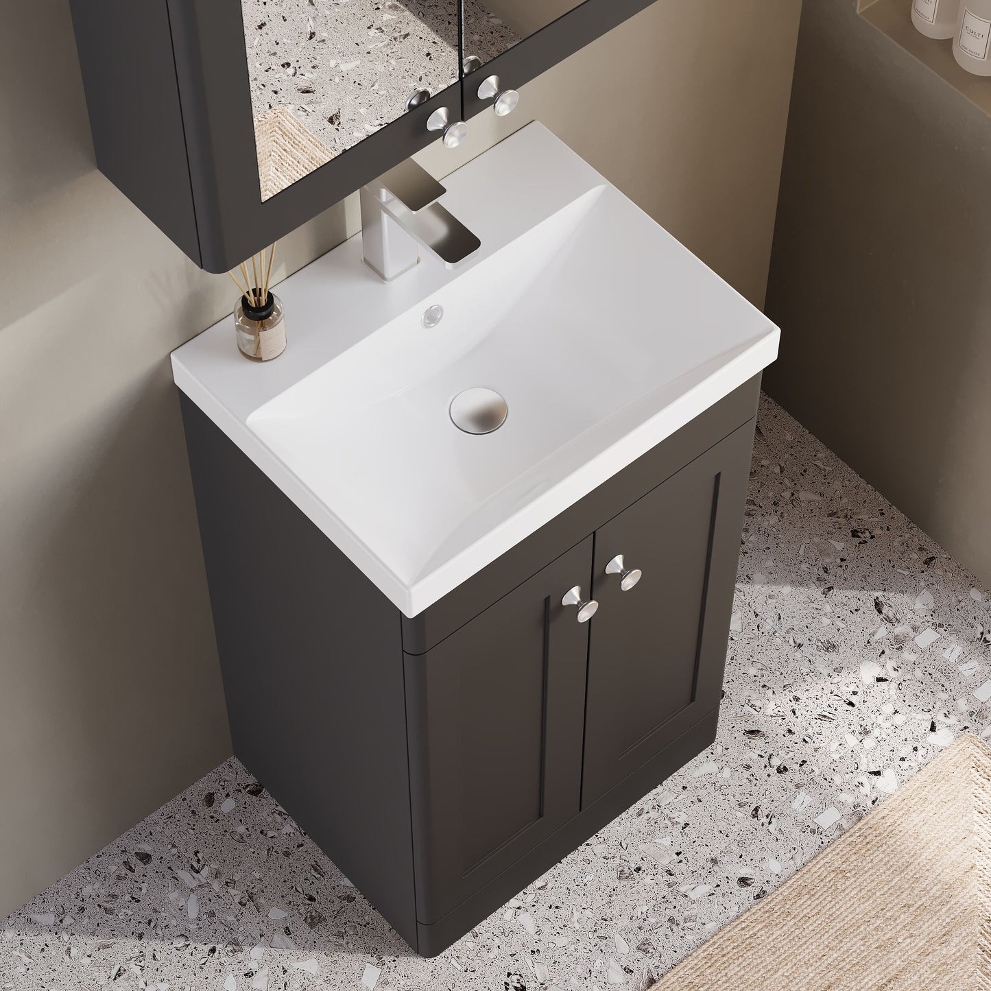 Nuie Classique 500mm Soft Black Floor Standing 2 Door Vanity Unit With Basin