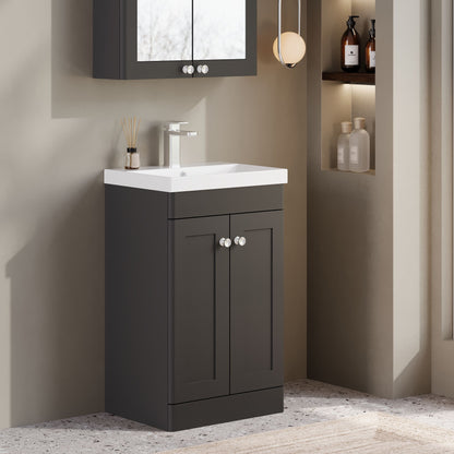 Nuie Classique 500mm Soft Black Floor Standing 2 Door Vanity Unit With Basin