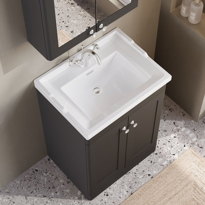 Nuie Classique 600mm Traditional Soft Black Floor Standing 2 Door Vanity Unit With 1 Tap Hole Basin