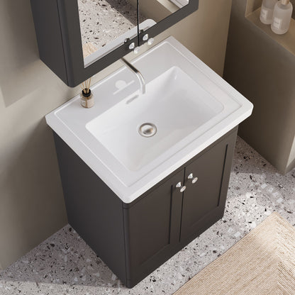 Nuie Classique 600mm Soft Black Floor Standing 2 Door Vanity Unit with 0 Tap Hole Basin with Overflow