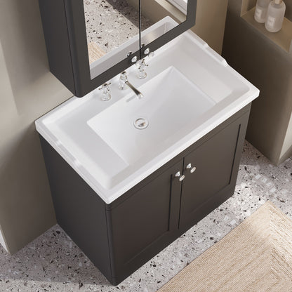 Nuie Classique 800mm Soft Black Floor Standing Vanity Unit With 3 Tap Hole Basin