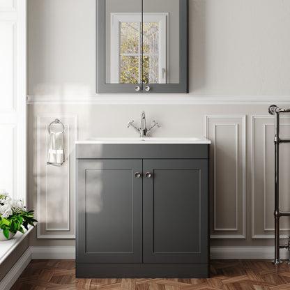 Classique Floor Standing 2 Door Vanity Basin Unit & 1 Tap Hole Stone Basin, 800mm