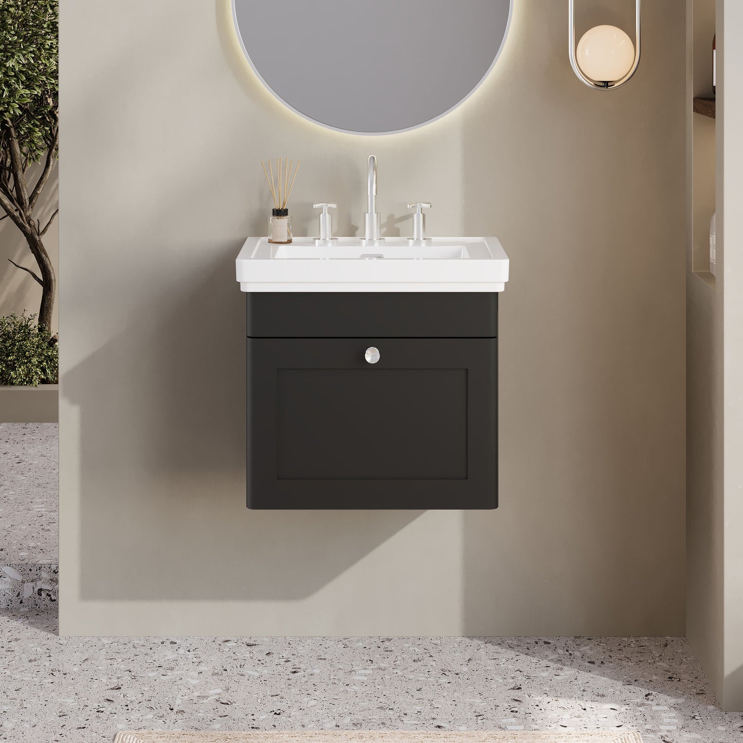 Nuie Classique 500mm Wall Hung 1 Drawer Vanity Unit with 3 Tap Hole Basin