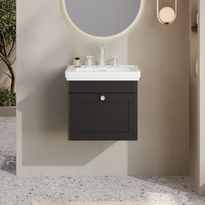 Nuie Classique 500mm Wall Hung 1 Drawer Vanity Unit with 3 Tap Hole Basin