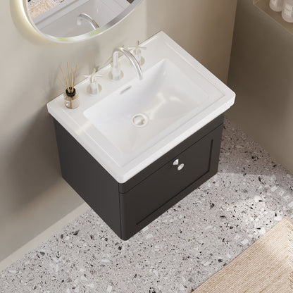 Nuie Classique 500mm Wall Hung 1 Drawer Vanity Unit with 3 Tap Hole Basin