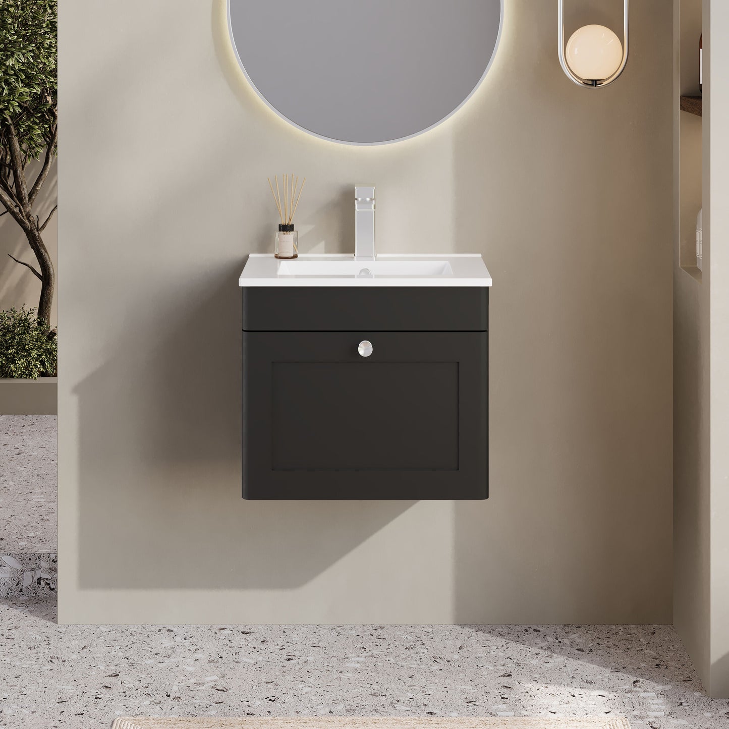 Nuie Classique 500mm Soft Black Wall Hung 1 Drawer Unit With Basin