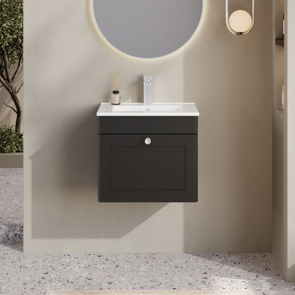 Nuie Classique 500mm Soft Black Wall Hung 1 Drawer Unit With Basin