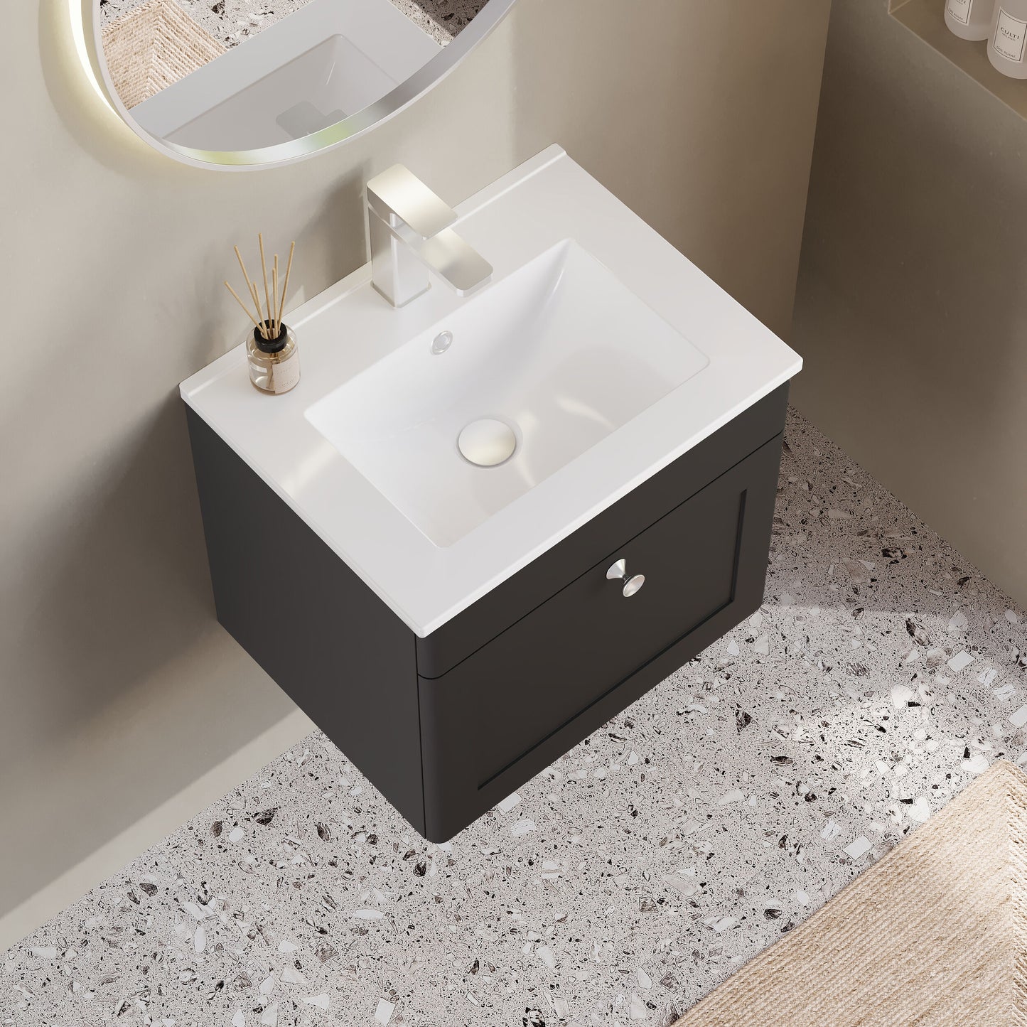 Nuie Classique 500mm Soft Black Wall Hung 1 Drawer Unit With Basin