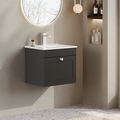 Nuie Classique 500mm Soft Black Wall Hung 1 Drawer Unit With Basin