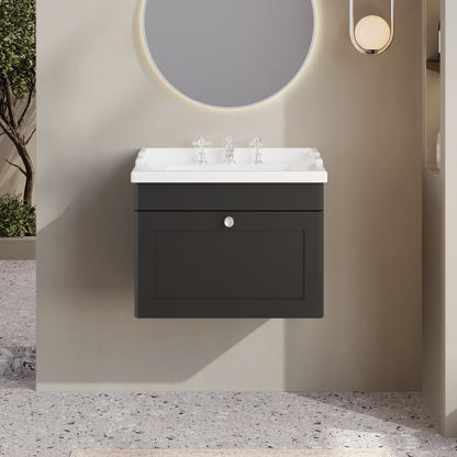 Nuie Classique 600mm Wall Hung 1 Drawer Unit & 3 Tap Hole Basin
