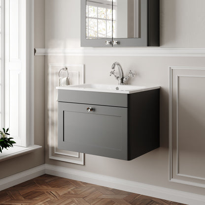 Classique Wall Hung 1 Drawer Vanity Basin Unit & 1 Tap Hole Stone Basin, 600mm