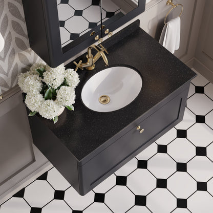 Nuie Classique 800mm Soft Black Wall Hung Vanity Unit with Basin with 1 Tap Hole, Handle & Backsplash