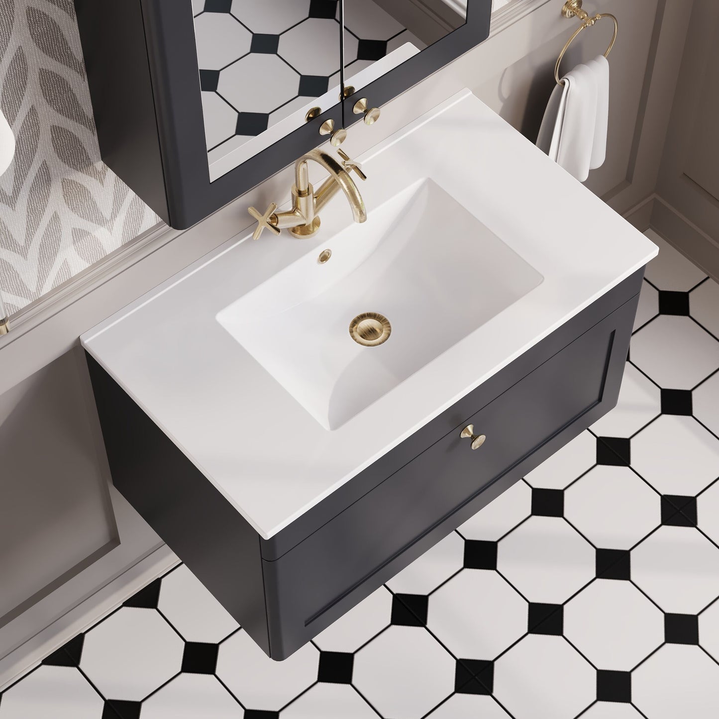 Classique 800mm Wall Hung Single Drawer Vanity with Basin - 1 Tap Hole