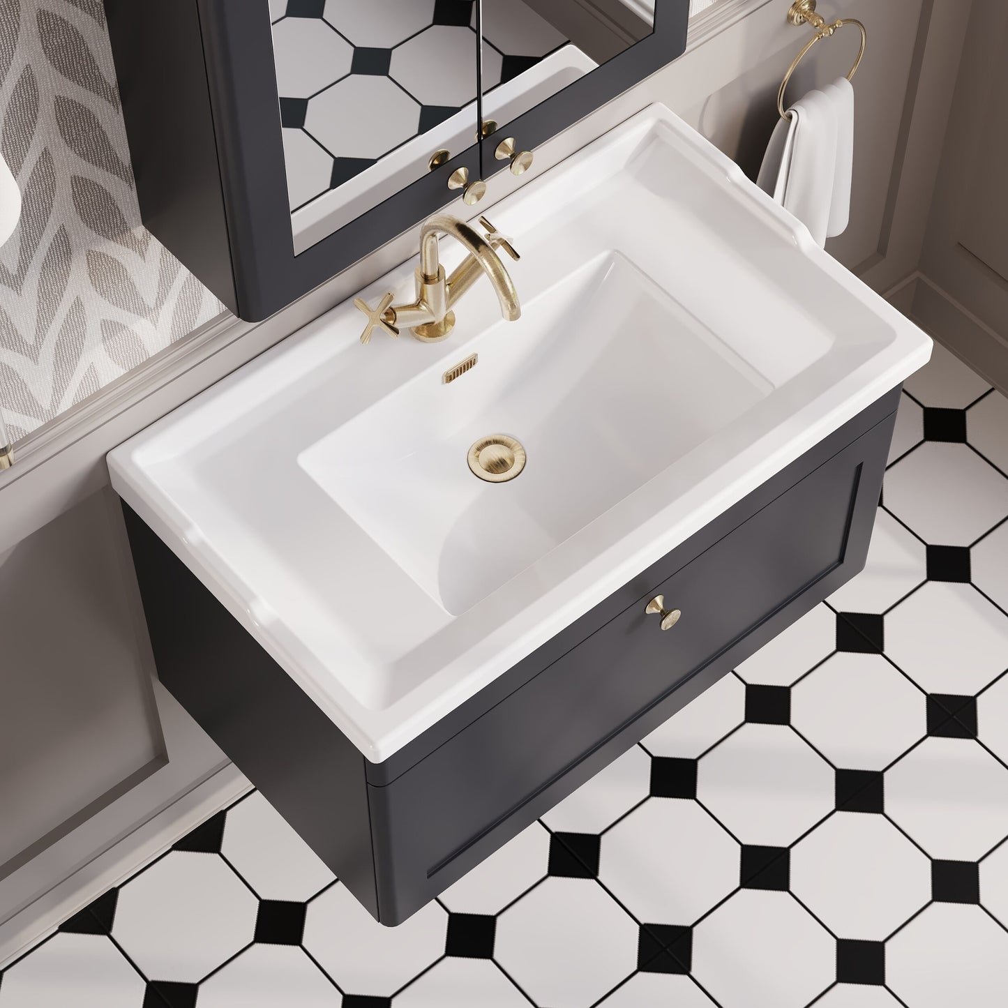 Classique Wall Hung 1 Drawer Unit & 1 Tap Hole Fireclay Basin, 800mm