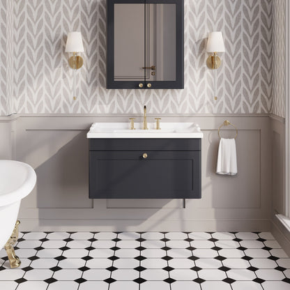 Nuie Classique 800mm Wall Hung 1 Drawer Vanity Unit With 3 Tap Hole Basin