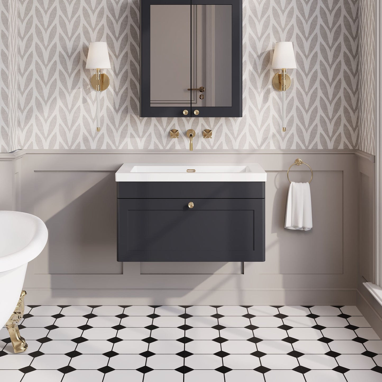 Nuie Classique 800mm Wall Hung Vanity Unit with Basin With Soft Close Drawer