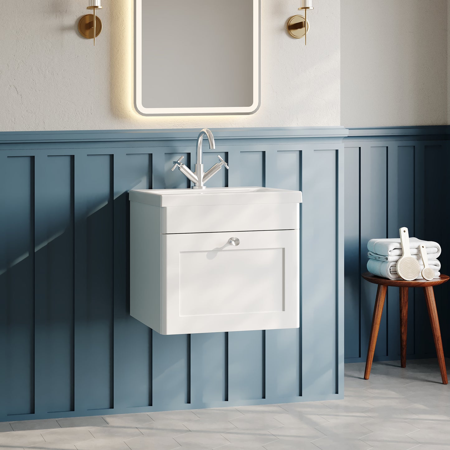 Nuie Classique 500mm Wall Hung 1 Drawer Vanity Unit with Basin