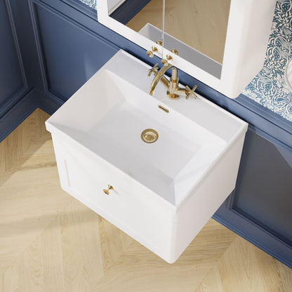 Nuie Classique 600mm Satin White Wall Hung 1-Drawer Vanity Unit with 1 Tap Hole Basin