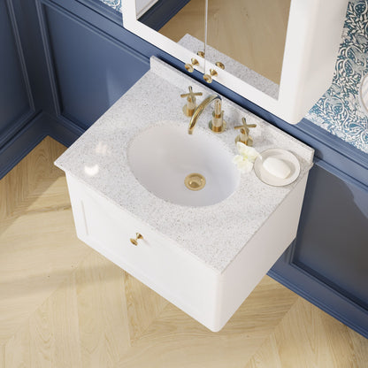 Nuie Classique 600mm Wall Hung Vanity Unit With 3 Tap Hole Marble Top & Oval Basin