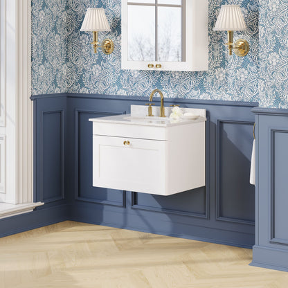Nuie Classique 600mm Wall Hung Vanity Unit With 3 Tap Hole Marble Top & Oval Basin