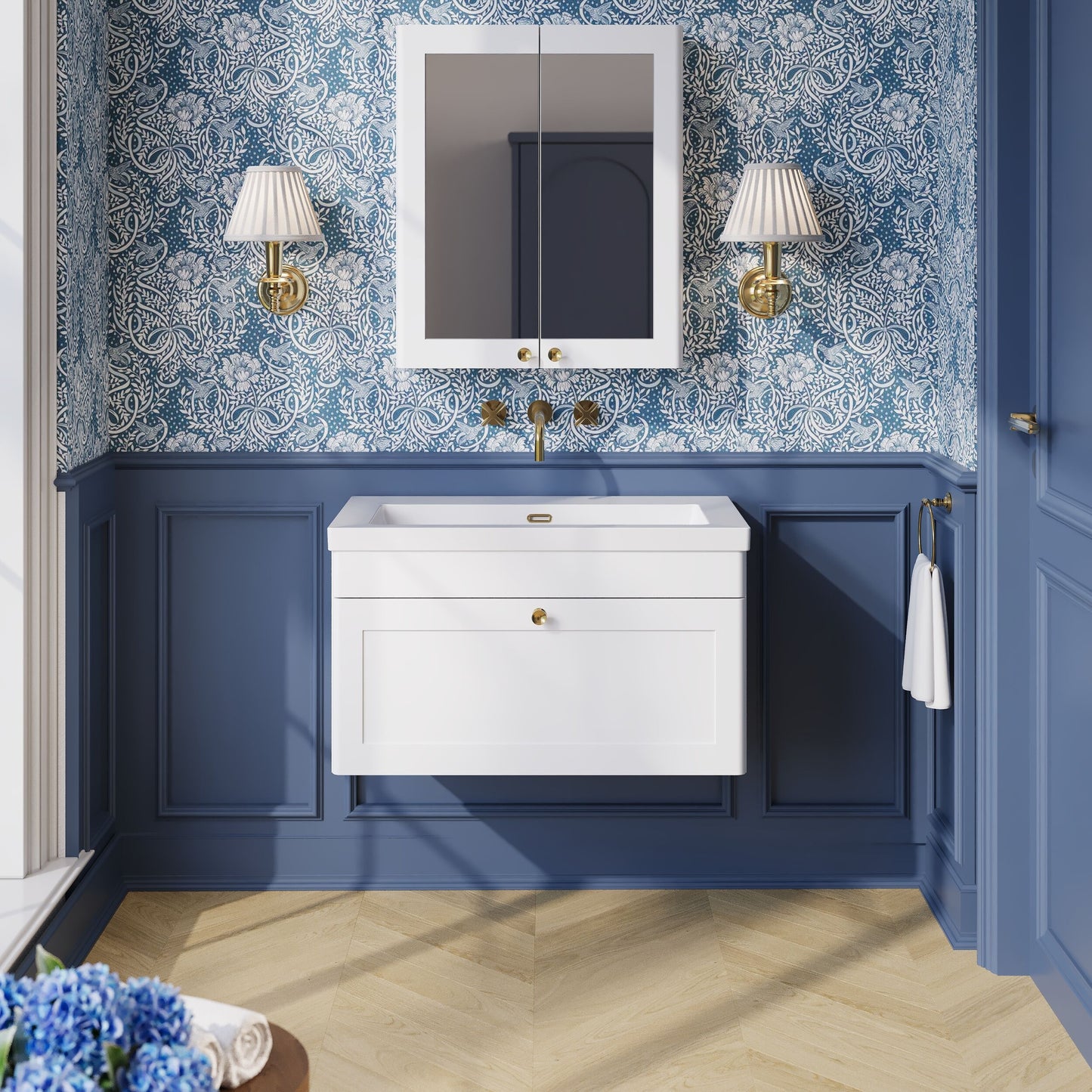 Classique 800mm Wall Hung Single Drawer Vanity with Basin - 0 Tap Hole