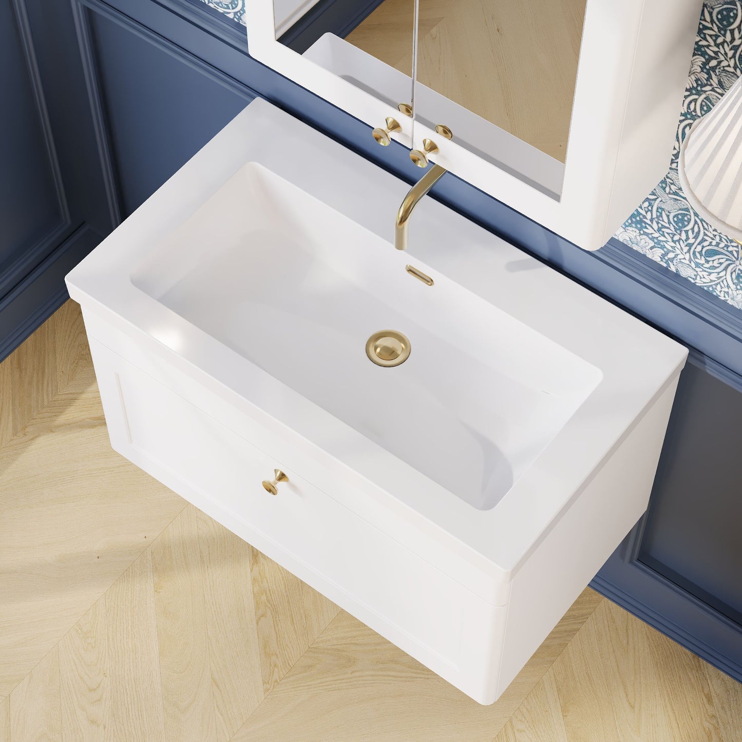Classique 800mm Wall Hung Single Drawer Vanity with Basin - 0 Tap Hole