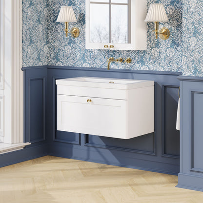 Classique 800mm Wall Hung Single Drawer Vanity with Basin - 0 Tap Hole