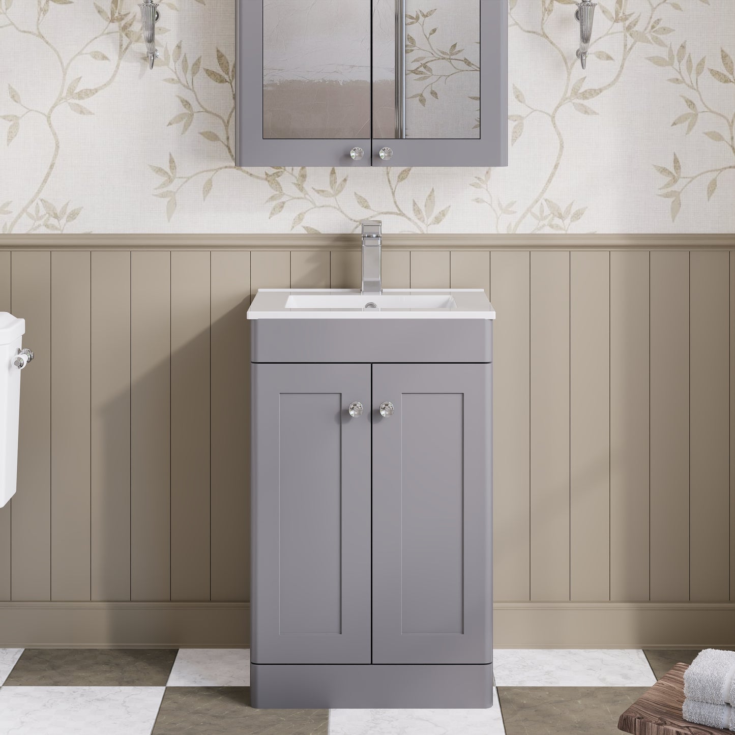 Nuie Classique 500mm Satin Grey Floor Standing Vanity Unit With Overflow
