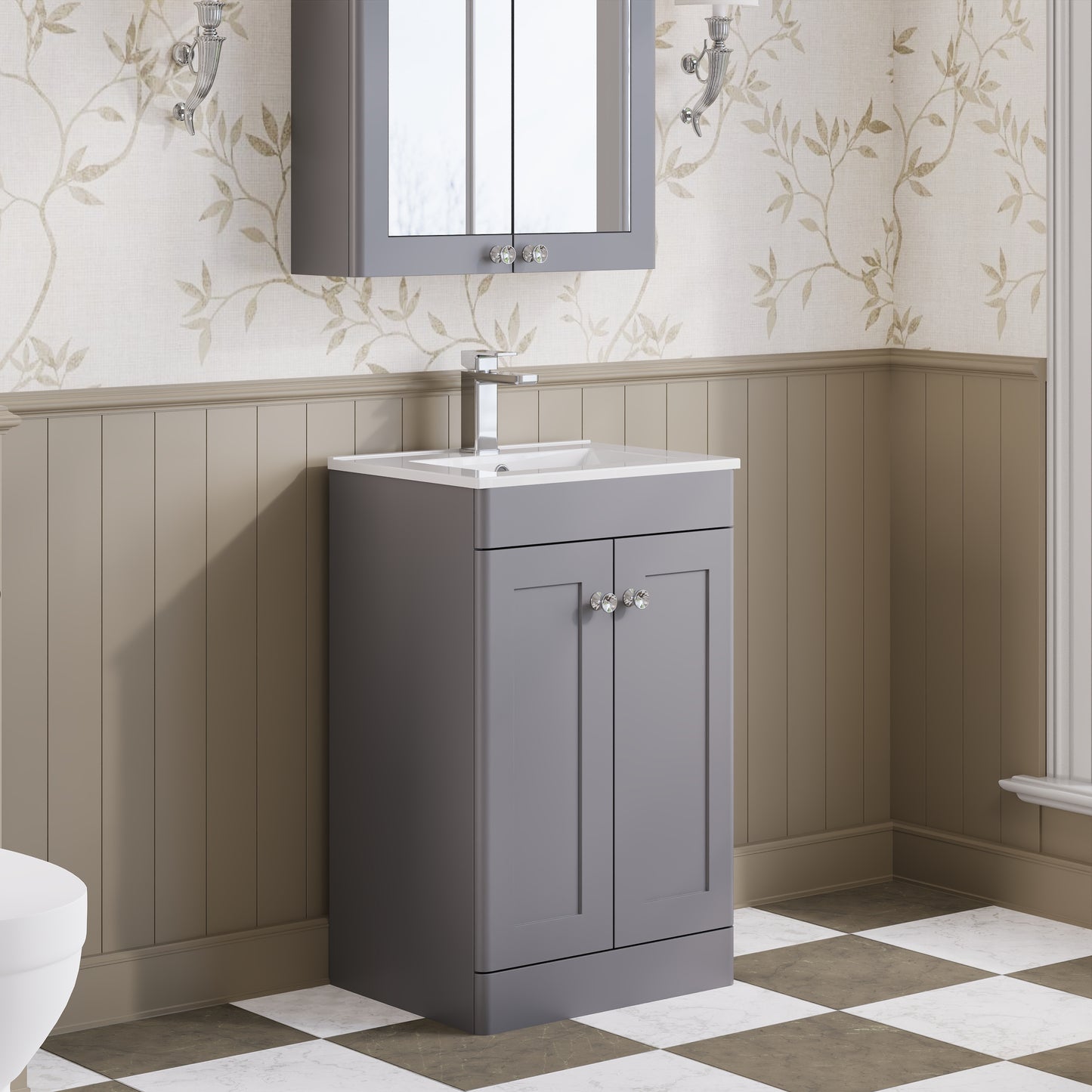 Nuie Classique 500mm Satin Grey Floor Standing Vanity Unit With Overflow
