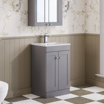 Nuie Classique 500mm Satin Grey Floor Standing Vanity Unit With Overflow