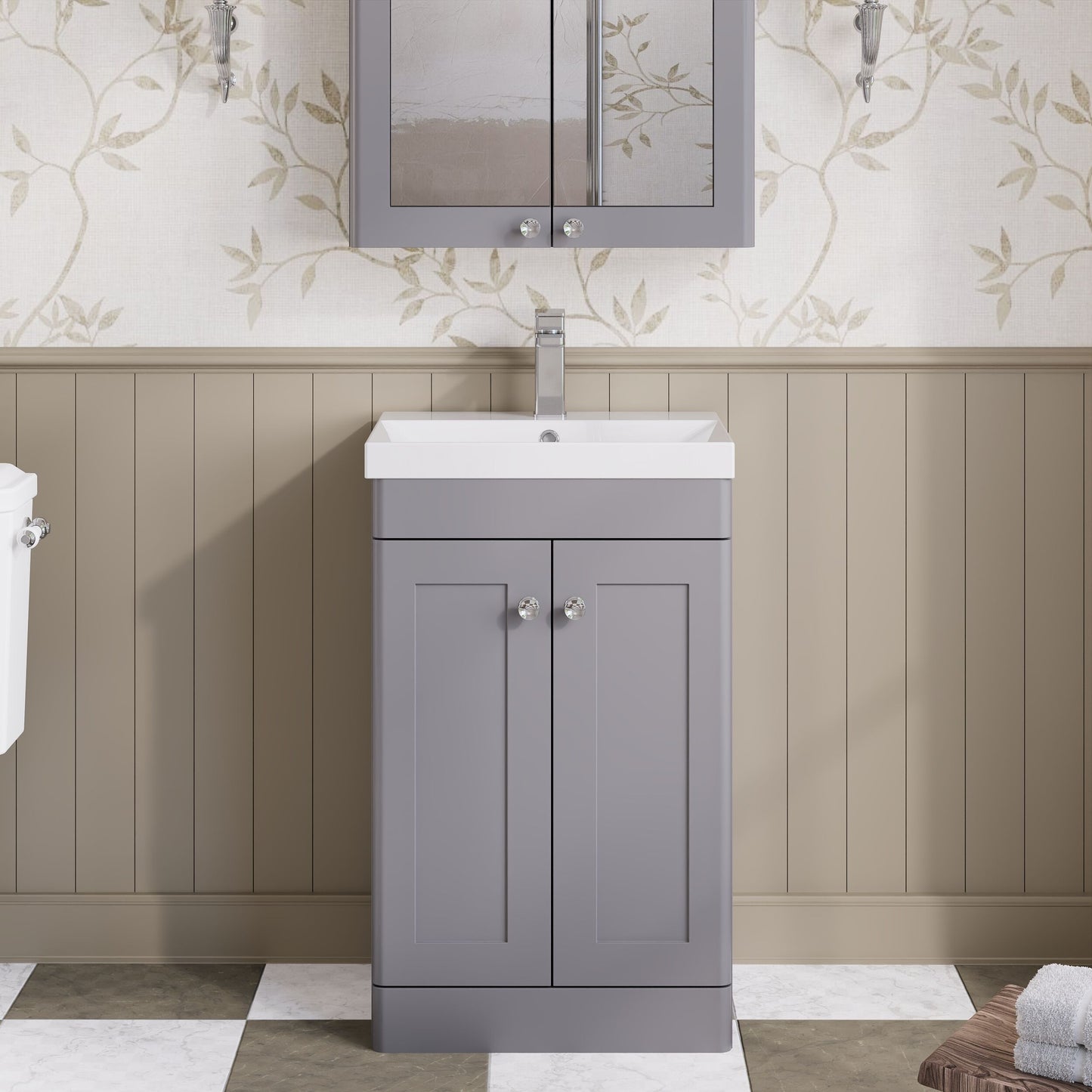 Nuie Classique 500mm Satin Grey Floor Standing 2 Door Basin Unit With Basin & Handles