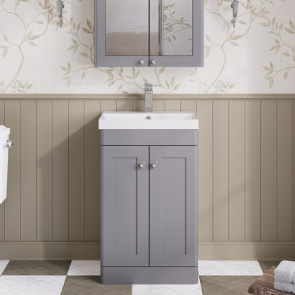 Nuie Classique 500mm Satin Grey Floor Standing 2 Door Basin Unit With Basin & Handles