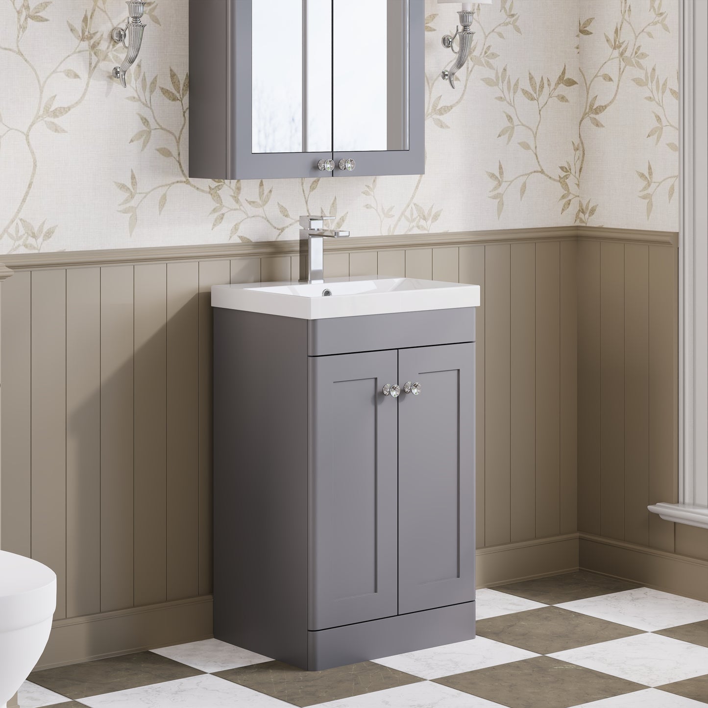Nuie Classique 500mm Satin Grey Floor Standing 2 Door Basin Unit With Basin & Handles