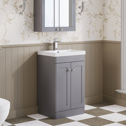 Nuie Classique 500mm Satin Grey Floor Standing 2 Door Basin Unit With Basin & Handles