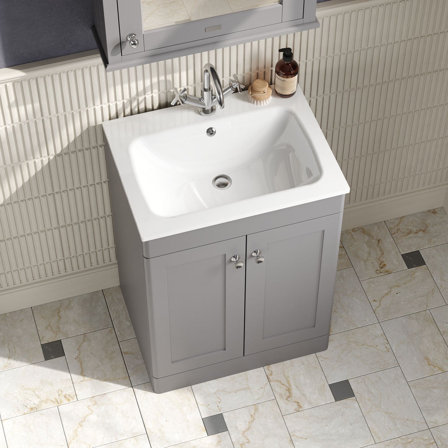 Classique Floor Standing 2 Door Vanity Basin Unit & 1 Tap Hole Stone Basin, 600mm