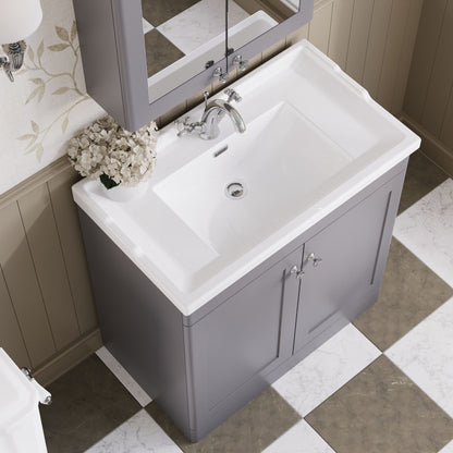 Nuie Classique 820mm Satin Grey Floor Standing 2 Door Vanity Unit with 1 Tap Hole Basin