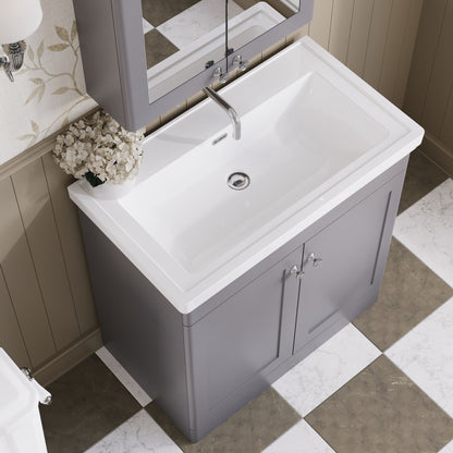 Nuie Classique 800mm Floor Standing 2 Door Vanity Unit with 0 Tap Hole Basin