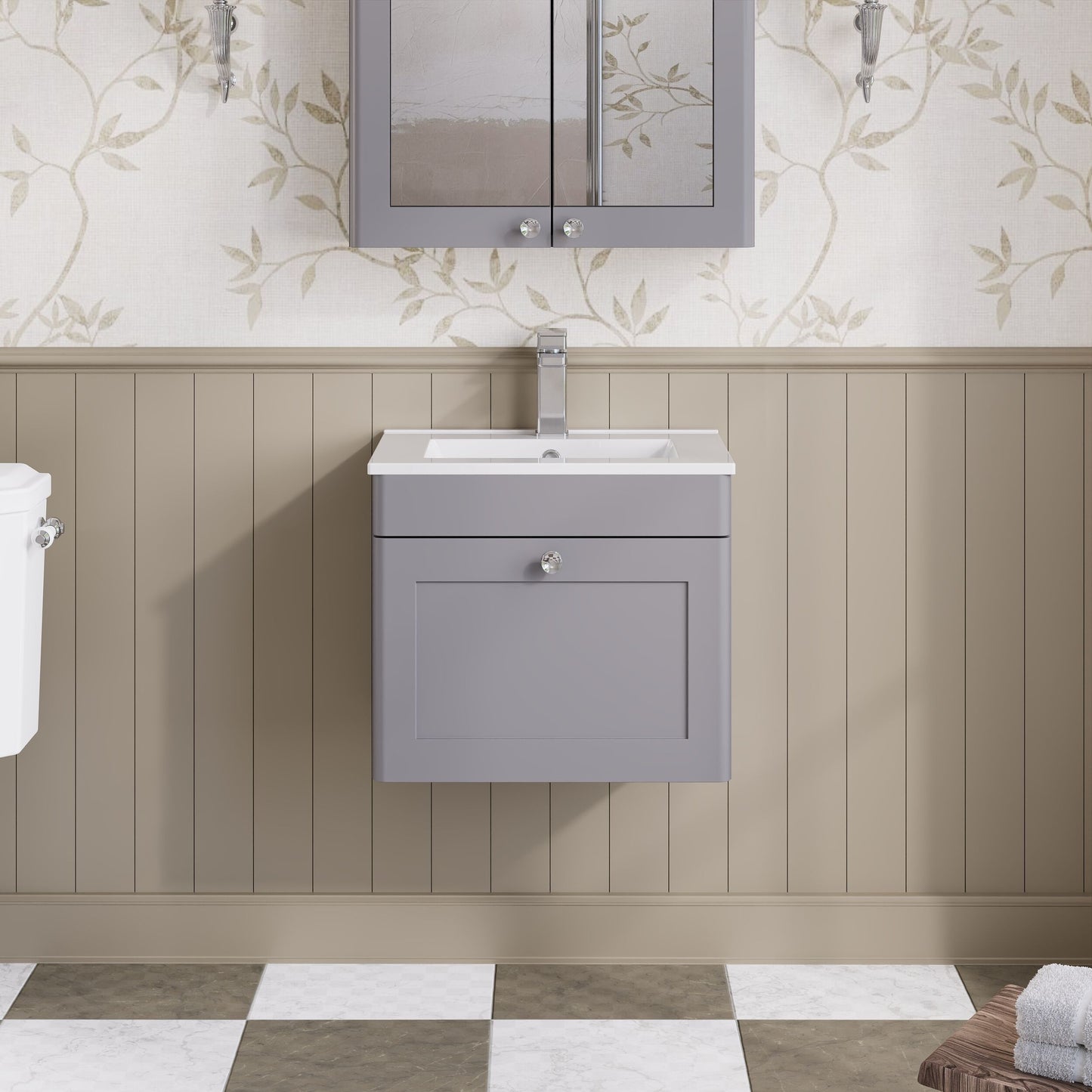 Nuie Classique 500mm Satin Grey Wall Hung 1 Drawer Vanity Unit & Basin