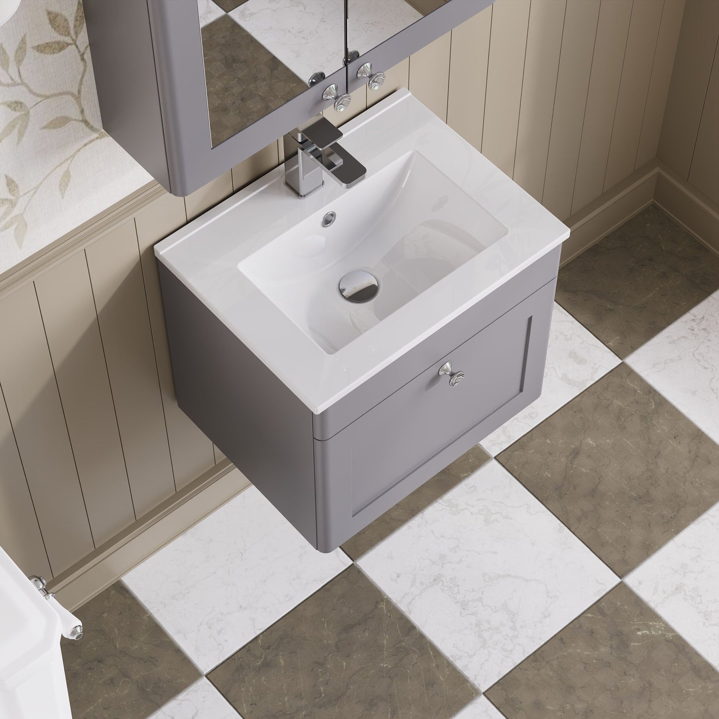 Nuie Classique 500mm Satin Grey Wall Hung 1 Drawer Vanity Unit & Basin