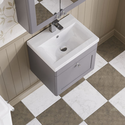 Nuie Classique 500mm Satin Grey Wall Hung 1 Drawer Vanity Unit With Basin