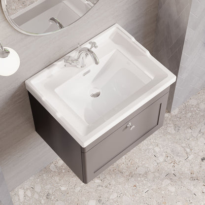 Nuie Classique 600mm Wall Hung 1 Drawer Unit & 1 Tap Hole Fireclay Basin