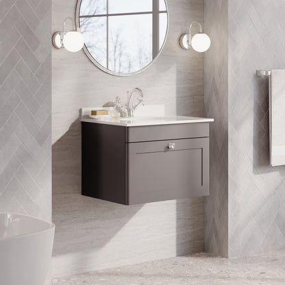 Classique Wall Hung 1 Drawer Unit & 1 Tap Hole Marble Top with Oval Basin, 600mm