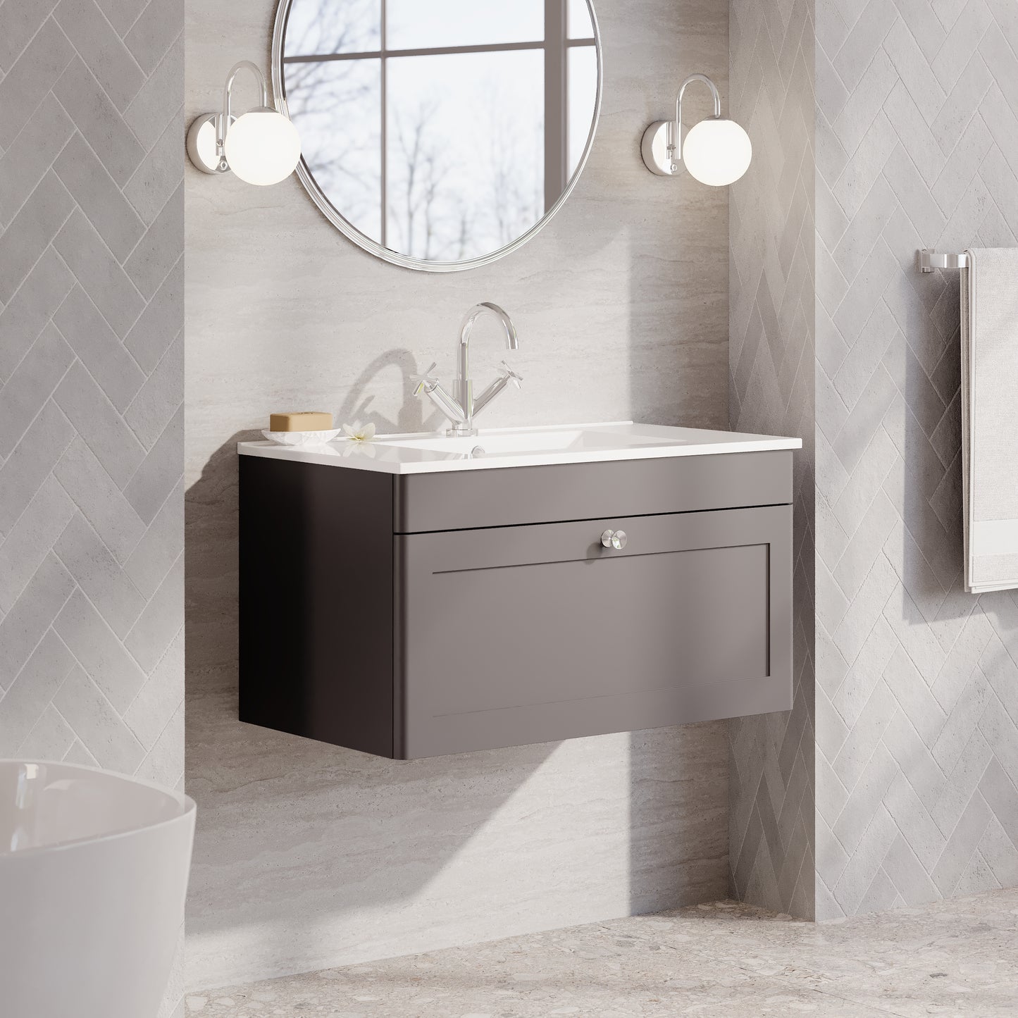 Classique 800mm Wall Hung Single Drawer Vanity with Basin - 1 Tap Hole