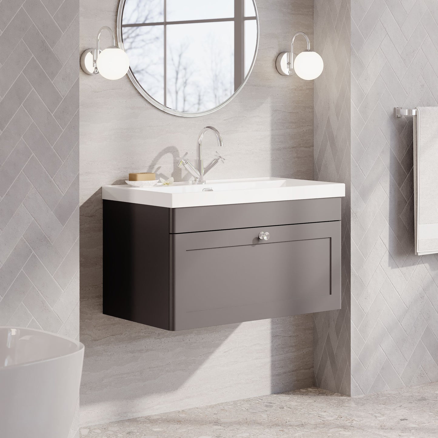 Classique 800mm Wall Hung Single Drawer Vanity with Basin - 1 Tap Hole