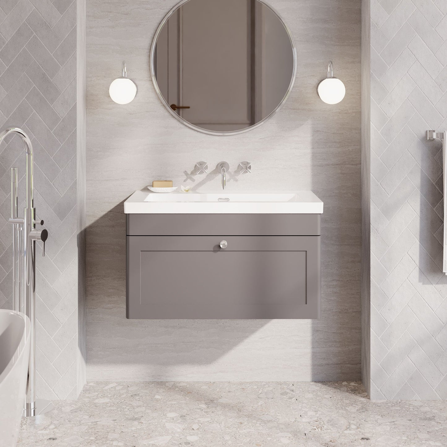 Classique 800mm Wall Hung Single Drawer Vanity with Basin - 0 Tap Hole